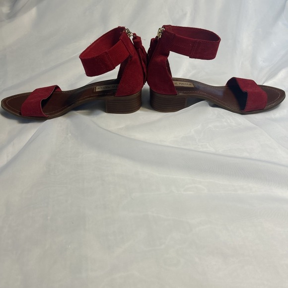 Steve Madden Red Darcie Women's Sandles US Size 7.5 Leather Upper Zipper Back - Picture 8 of 12